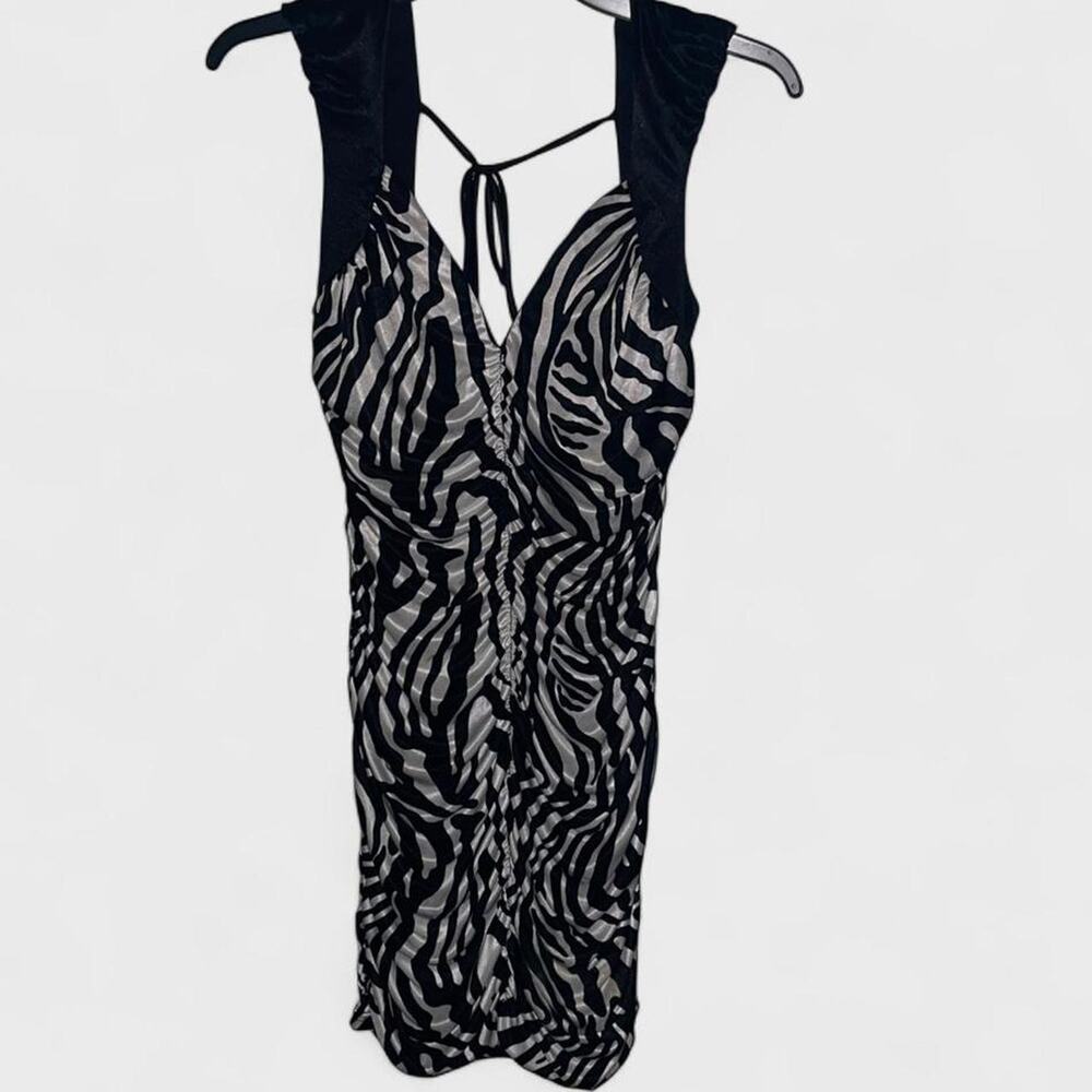 Pompous Girly Zebra Print Sweetheart Sleeveless Short Ruched Dress - Size M